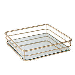 Square Mirrored Bottom Vanity Tray in Satin Gold