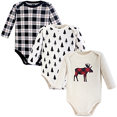 Hudson Baby&reg; Size 0-3M 3-Pack Moose Cotton Long Sleeve Bodysuits in Black. View a larger version of this product image.
