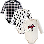 Hudson Baby&reg; Size 0-3M 3-Pack Moose Cotton Long Sleeve Bodysuits in Black