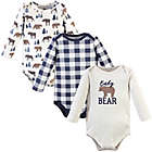 Alternate image 0 for Hudson Baby&reg; Size 0-3M 3-Pack Moose Bear Cotton Long Sleeve Bodysuits in Blue