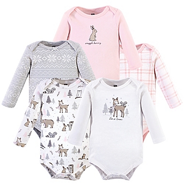 Hudson Baby&reg; Size 0-3M 3-Pack Long Sleeve Bodysuits in Pink Winter. View a larger version of this product image.