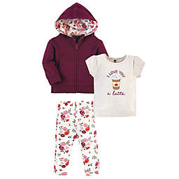 Hudson Baby® 3-Piece Fall Floral Hoodie, Shirt and Pants Set in Pink