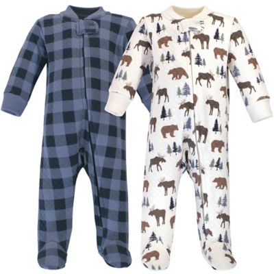 Hudson Baby&reg; 2-Piece Moose and Bear Quilted Footies in Blue/White