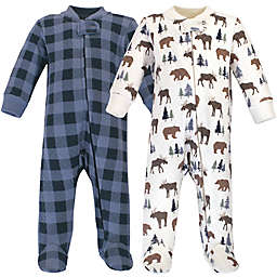 Hudson Baby® 2-Piece Moose and Bear Quilted Footies in Blue/White