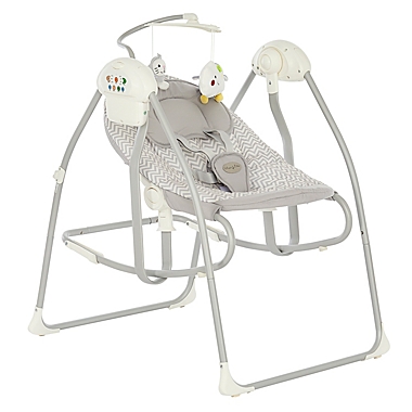 Dream On Me Sway 2-in-1 Infant Cradling Musical Swing and Rocker in White Grey. View a larger version of this product image.