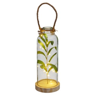 Elements LED Glass Bottle with Faux Greenery