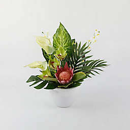 W Home 16-Inch Green Floral Arrangement in Ceramic Vase