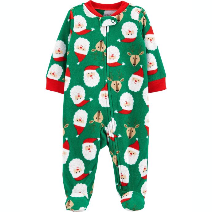 Carters® Fleece Zip Up Christmas Sleep And Play Footie Pajama In Green