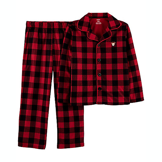 Alternate image 1 for carter's® 2-Piece Buffalo Check Coat-Style Fleece Pajama Set