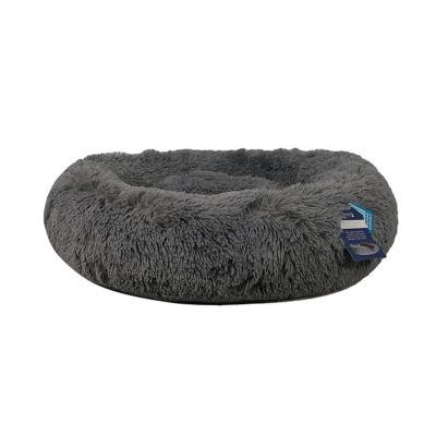 Calming Vegan Fur Round Pet Bed in Charcoal