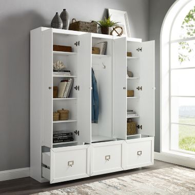 Crosley Harper 3-Piece Hall Tree and 2 Cabinet Entryway Set in White ...