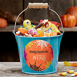 Sweets &amp; Treats Personalized Halloween Mini Metal Bucket in Turquoise