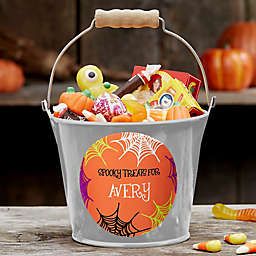 Sweets &amp; Treats Personalized Halloween Mini Metal Bucket in SIlver