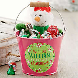 Sweet Christmas Personalized Mini Metal Bucket in Pink
