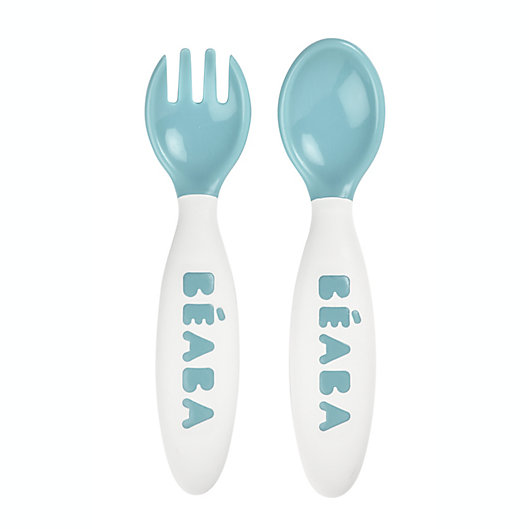Alternate image 1 for BEABA® 2-Piece 2nd Stage Soft Cutlery Set in Peacock