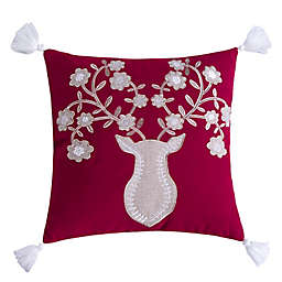 Levtex Home Villa Lugano Sleigh Bells Deer Embroidered Square Throw Pillow in Red