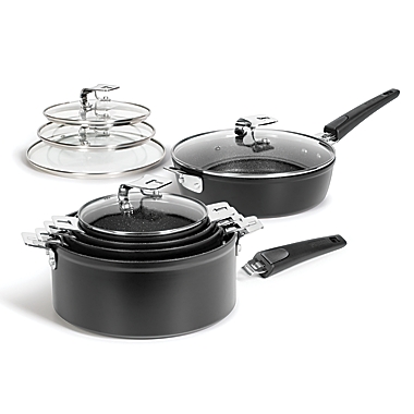 Starfrit the Rock&trade; T-LOCK Space Saving Nonstick Aluminum 12-Piece Cookware Set. View a larger version of this product image.