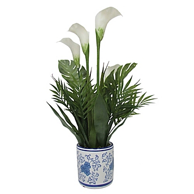 W Home 25-Inch Calla Lily in Round Blue/White Ceramic Pot. View a larger version of this product image.