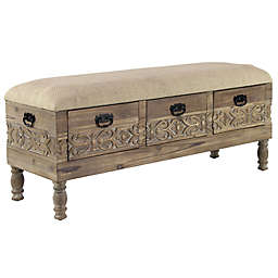 Ridge Road Décor 3-Drawer Upholstered Wooden Bench in Brown