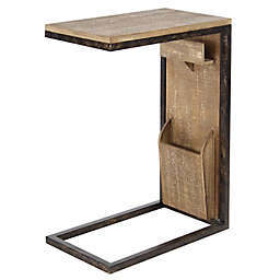 Ridge Road Decor C-Shaped Side Table with Book Rack in Brown