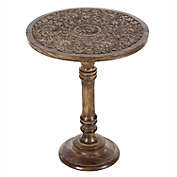 Ridge Road Decor Round Mango Wood Pedestal Table in Brown