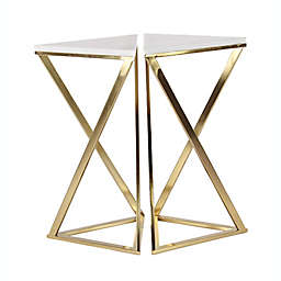 Ridge Road Decor Triangular Marble Accent Tables in Gold (Set of 2)
