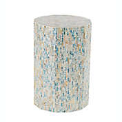 Ridge Road Decor Shell Mosaic Accent Table in Blue/White