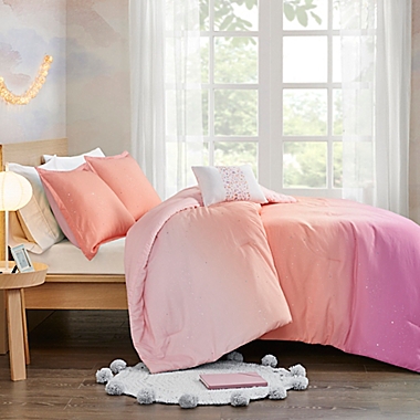 Mi Zone Glimmer Metallic Glitter 4-Piece Reversible Full/Queen Comforter Set in Pink. View a larger version of this product image.