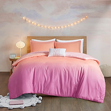 Mi Zone Glimmer Metallic Glitter 4-Piece Reversible Full/Queen Duvet Cover Set in Pink. View a larger version of this product image.
