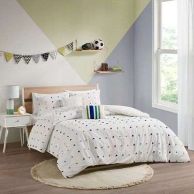 Urban Habitat Kids Callie 5-Piece Cotton Jacquard Pom Pom Full/Queen Comforter Set in Green/Navy