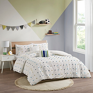 Urban Habitat Kids Callie 4-Piece Cotton Jacquard Pom Pom Twin Comforter Set in Green/Navy. View a larger version of this product image.
