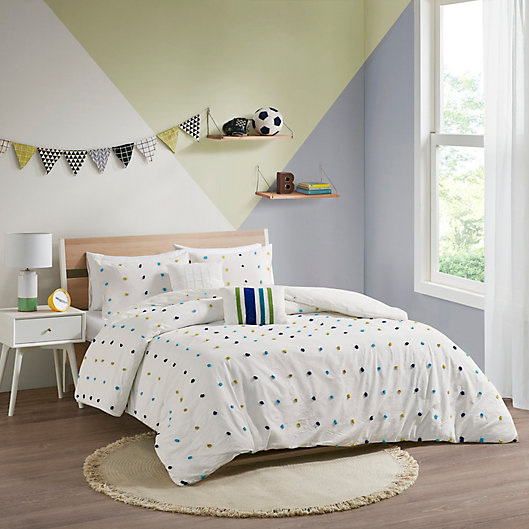 Alternate image 1 for Urban Habitat Kids Callie 5-Piece Cotton Jacquard Pom Pom Full/Queen Comforter Set in Green/Navy