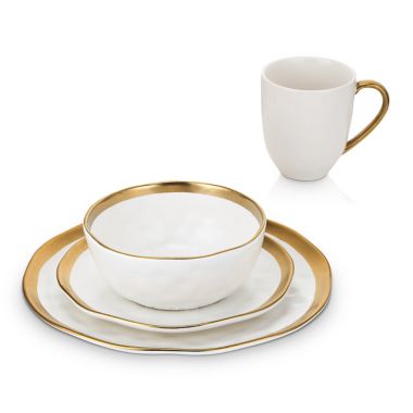 Stone Lain Gold Rim 16-Piece Dinnerware Set in White/Gold. View a larger version of this product image.
