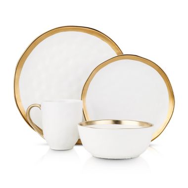Stone Lain Gold Rim 16-Piece Dinnerware Set in White/Gold. View a larger version of this product image.