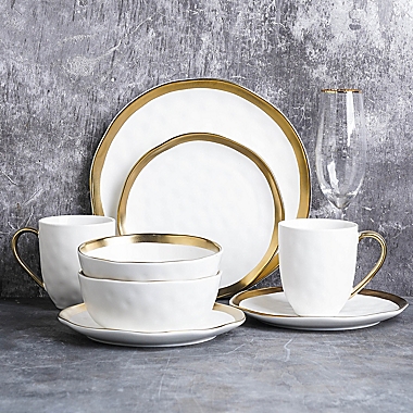 Stone Lain Gold Rim 16-Piece Dinnerware Set in White/Gold. View a larger version of this product image.