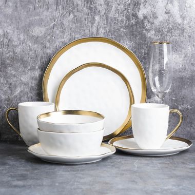 Stone Lain Gold Rim 16-Piece Dinnerware Set in White/Gold. View a larger version of this product image.
