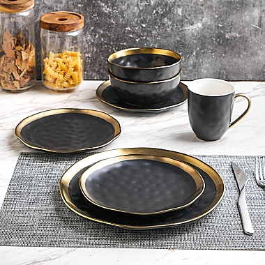 Stone Lain Gold Rim 16-Piece Dinnerware Set in Black/Gold. View a larger version of this product image.