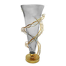 Classic Touch 17-Inch Smoked Glass Vase with Gold Twig Design