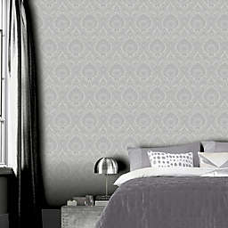 Arthouse Luxe Damask Textured Wallpaper in Silver