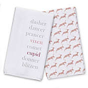 Reindeer Names with Pink Accents Tea Towel Set