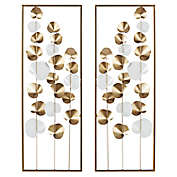 Ridge Road Décor Framed Leaf 12-Inch x 33.5-Inch Metal Wall Décor in Gold/White (Set of 2)