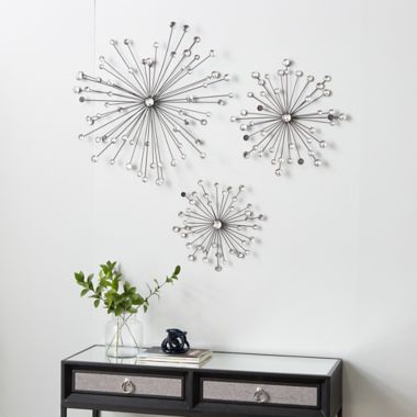 Ridge Road D&eacute;cor 3-Piece 3D Starburst Sculptures with Crystals Metal Wall D&eacute;cor. View a larger version of this product image.
