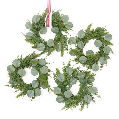 Style Me Pretty 9-Inch Mini Christmas Wreaths with Ribbon in Green (Set of 4)