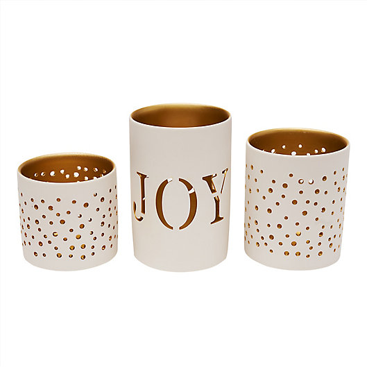 Alternate image 1 for Style Me Pretty Metal Votive Candle Holders in White/Gold (Set of 3)