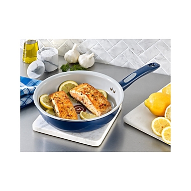 T-fal&reg; Pure Cook Ceramic Nonstick 9.5-Inch Aluminum Fry Pan in Blue. View a larger version of this product image.