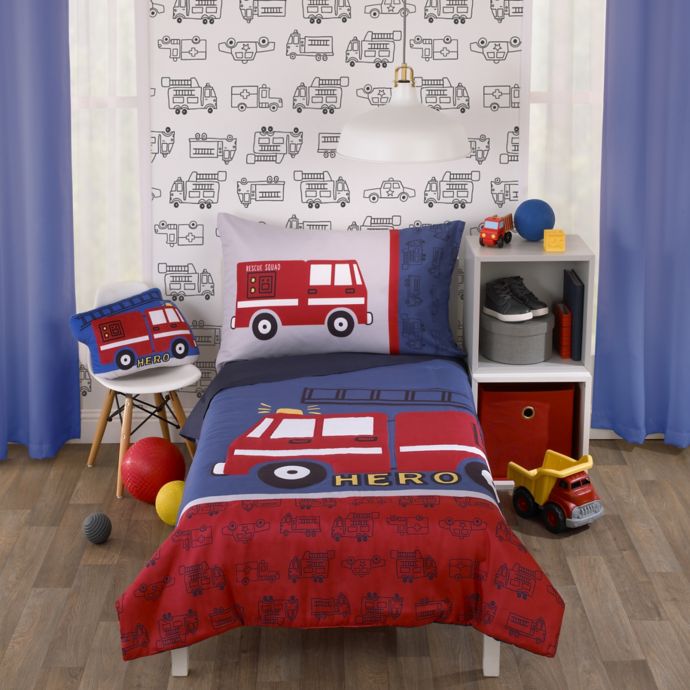 Carter S Fire Truck 4 Piece Toddler Bedding Set In Red Bed Bath And Beyond Canada