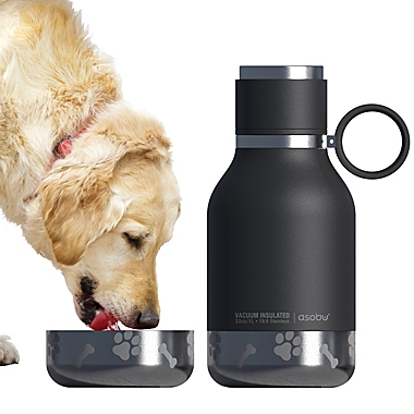 ASOBU Stainless Steel Dog Bowl Water Bottle in Black. View a larger version of this product image.