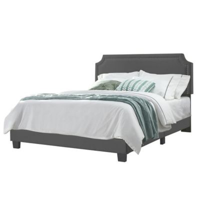 Regal King Velvet Upholstered Panel Bed in Dark Grey
