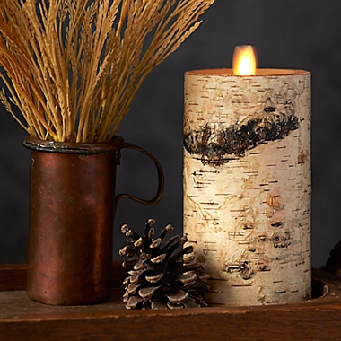 Luminara&reg; Birch 6-Inch Real-Flame Effect Pillar Candle in Brown. View a larger version of this product image.