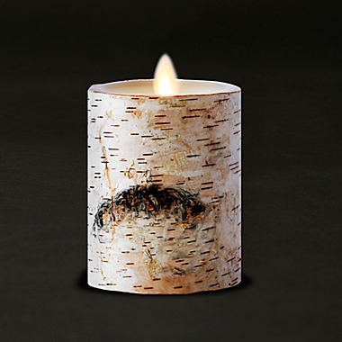 Luminara&reg; Birch 4-Inch Real-Flame Effect Pillar Candle in Brown. View a larger version of this product image.